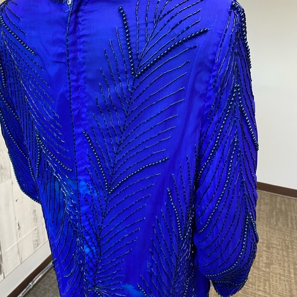 Royal blue vintage beaded fringe dress size large - Picture 11 of 15